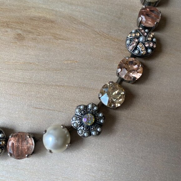NWT Mariana Champagne Peach Rosette Necklace Silver Plated Floral Pearl Whimsy - Picture 11 of 14